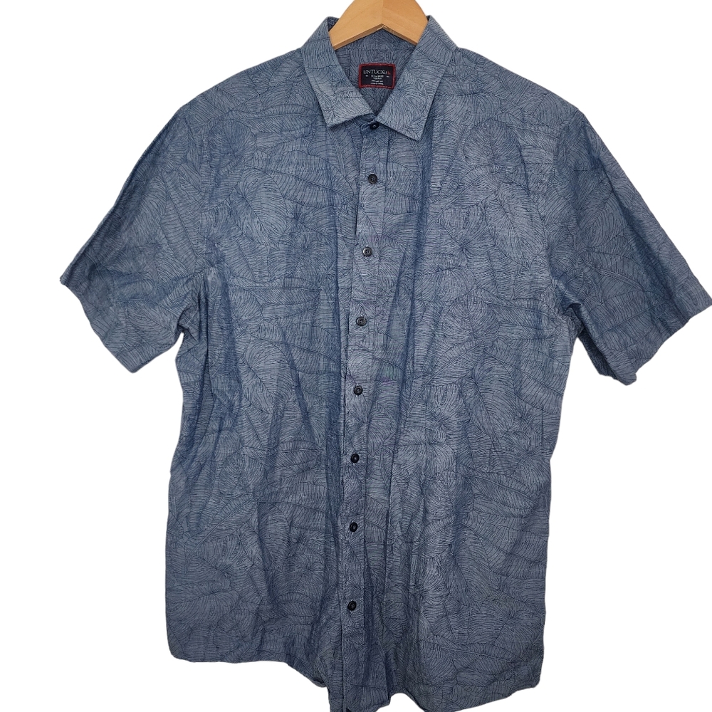 Untuckit Blue Leaf Pattern Casual Button Down Shi… - image 3